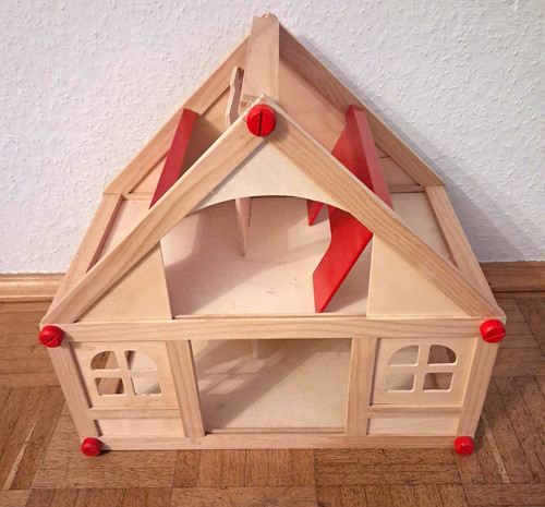 Holz puppenhaus natur rot - holz,