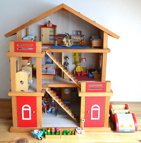 Puppenhaus holz möbliert - puppenhaus, möbliert,